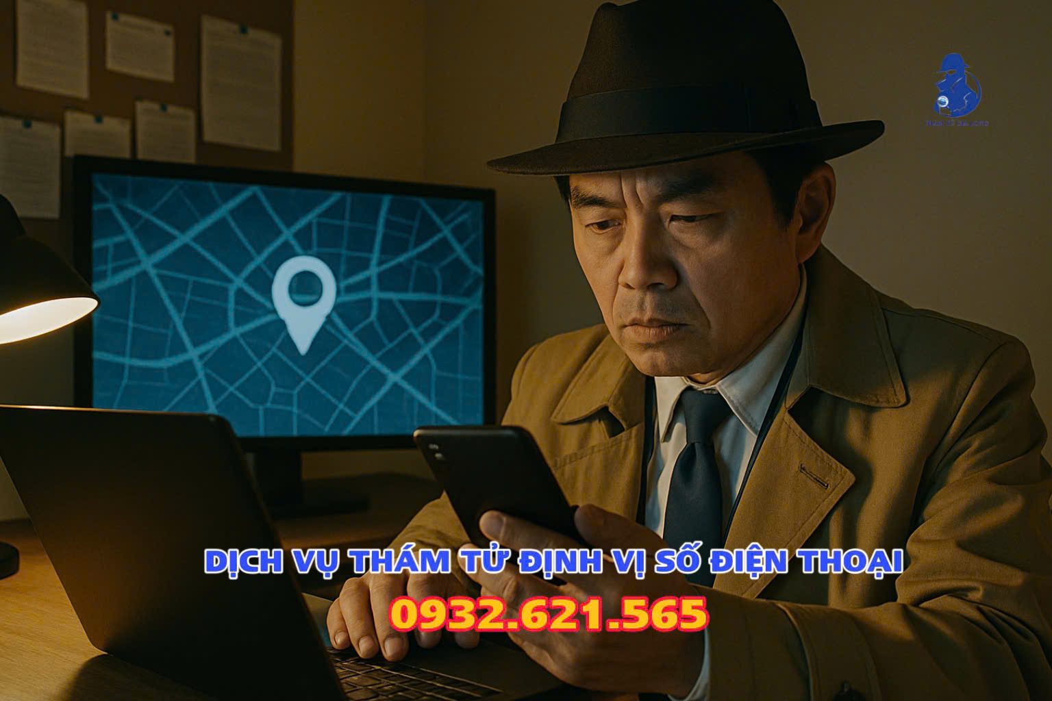 Thám tử đang xác định vị trí điện thoại trên bản đồ số